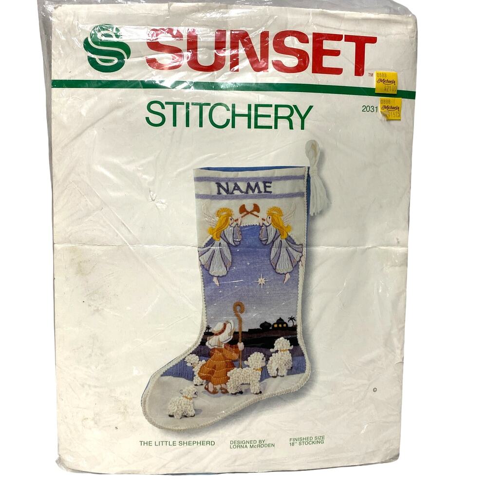 Sunset Stitchery Little Shepherd Unfinished Crewel Embroidery Stocking Kit